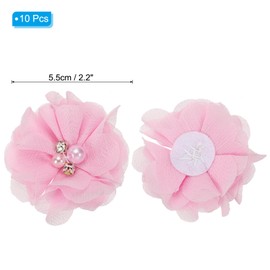 PATIKIL 2" Chiffon Flowers, 10Pcs Fabric Flowers Sewing Appliques Embellishments with Rhinestone Pearl for DIY Crafts Wedding Headbands Party Decoration, Pink