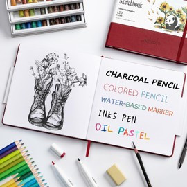 ALKALO Square Sketchbook for Drawing, 120 Pages Sketch Book, 122LB/180GSM Thick Paper Sketchbook, Mixed Media Sketchbook for Charcoal Pencil, Inks Pen, Colored Pencil, Acrylic Marker, Oil Pastel