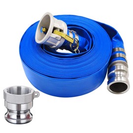 3" x 50' Heavy Duty Discharge Hose Blue PVC Backwash Hose for Swimming Pools, Reinforced Pool Drain Hose with Aluminum Camlock C and E Fittings, Cam Lock Fitting Type A included