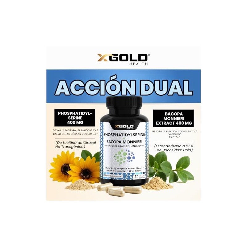 Gold Health Fosfatidilserina Bacopa 120 Cápsulas Memoria Concentración Vegano Hecho