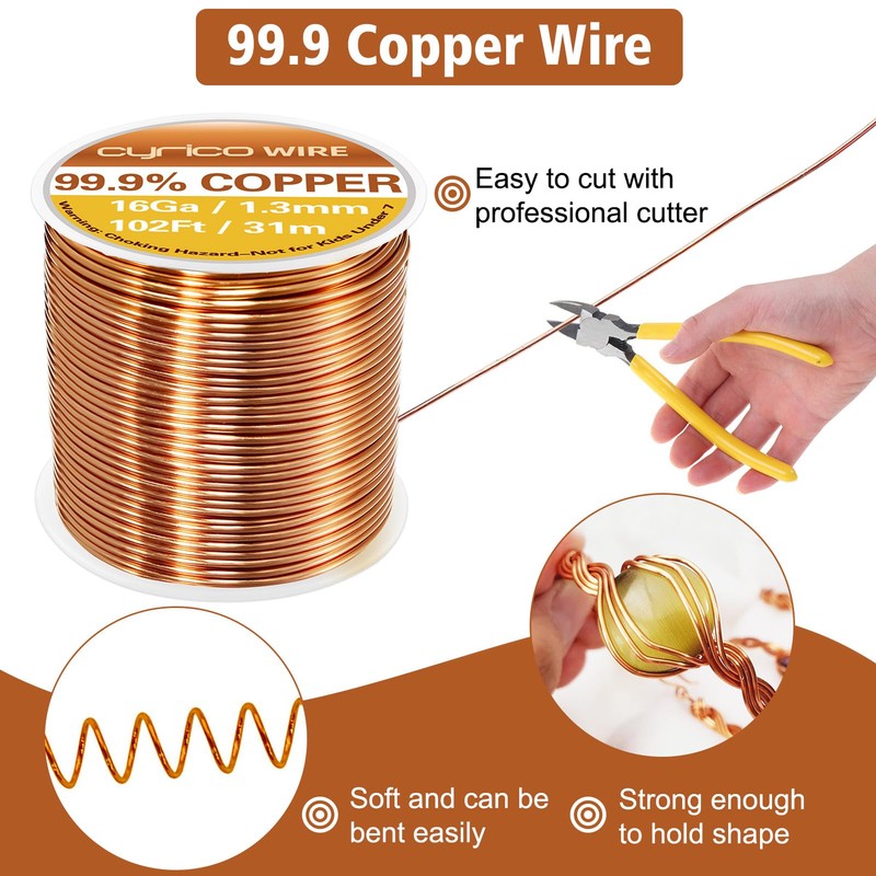 99.9% Pure Copper Wire, 16 Gauge 102 Feet Solid Copper