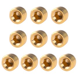 10 PCS 1/4" NPT Male Pipe Plug Fitting Set Brass Hex Counter Sunk Pipe Plug for Closing the End of Pipe, Internal Hex Socket Thread Socket Pipe Plug Kit