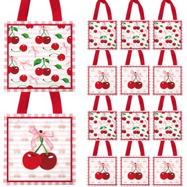 VDESFUEBY Cherry Party Favor Bag Cherry Non Woven Gift Goodie Treat Candy Bag for Birthday Baby Shower She's The Cherry On Top Party Supplies, 20Pcs