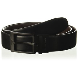 Perry Ellis Men’s Cop Belt with Burnished Edges and a Black Prong Buckle, Reversible Leather Belt for Men, Black, 40