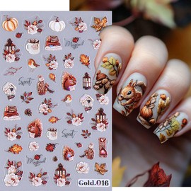 Fall Nail Stickers 3D Maple Leaves Nail Decals DIY Self Adhesive Tree Leaf Autumn Letter Nail Design Sticker Squirrel Animal Nail Decoration Supplies Holiday Manicure Accessories for Women Girls 4Pcs