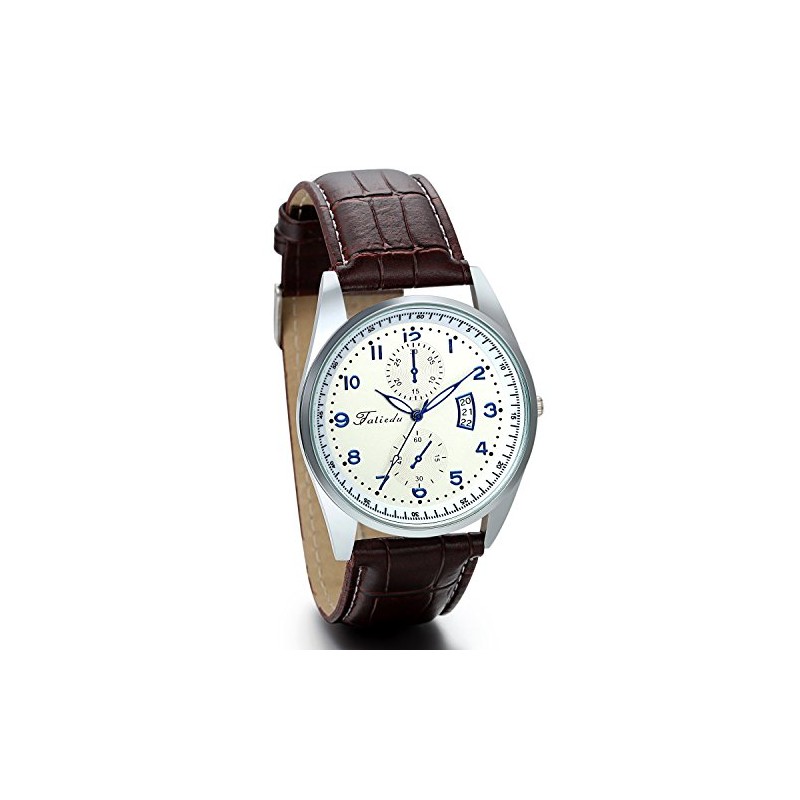 JewelryWe Men's Classics Watch with Brown Leather Strap