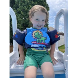 A For Adley Merch, Adley Designed Niko Bear Surf’s Up Triceratops Floaties, Blue Kids Floaties for Pool