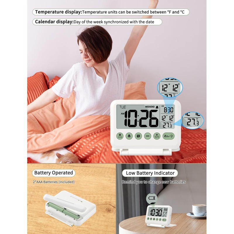 MeesMeek Digital Travel Alarm Clock - 3.54 inch LCD Display,