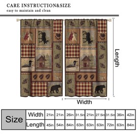 Cabin Curtains, Country Style Farmhouse Deer Bear Nature Forest Window Drapes for Bedroom Living Room 42" W X 45" L(No Blackout)
