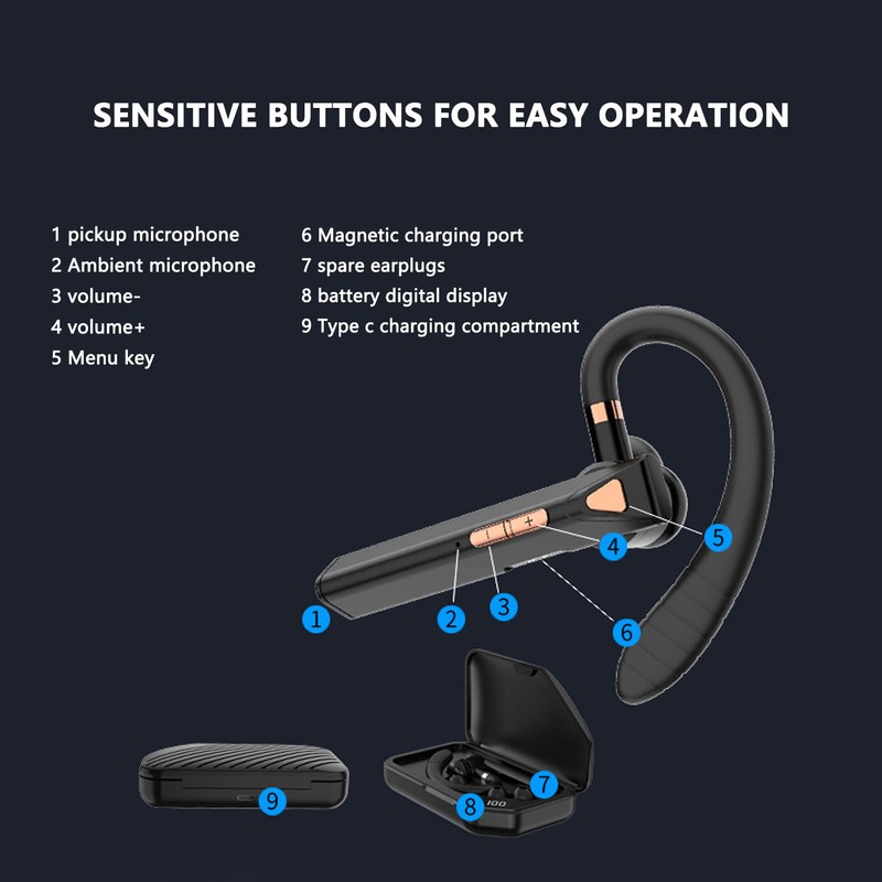 K3 Business Bluetooth Earphone Noise Reduction Single Ear Wrap Around