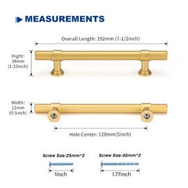 LONTAN 10 Gold Cupboard Handles 128mm T-Shaped Gold Kitchen Handles Dresser Drawer Pulls Vintage Wardrobe Bedroom Cabinet Door Pulls
