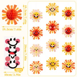 12PCS Boho Sun Party Decorations Birthday Party Hanging Honeycomb First Trip Around The Sun Boho Sun Party Tissue Pom Poms Here Comes The Son Party Deco for Groovy Hippie Retro Themed Baby Shower