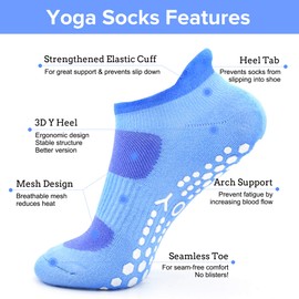 Busy Socks Yoga Socks Extra Large,Anti Skid Summer Pilates Socks with Grips for Women,Women Pregnancy,Elderly,2 Pairs,Blue