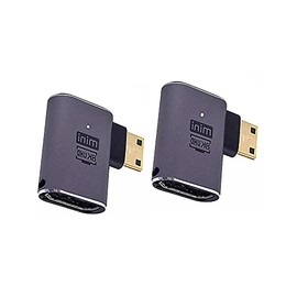 Kework 2 Pack 8K UHD Mini HDMI Adapter, 48Gbps 3D Mini HDMI 2.1 Version Converter, 90 Degree Left Angle Mini HDMI 2.1 Male to HDMI 2.1 Female Extension Adapter Extender Connector Coupler, 8K@60Hz