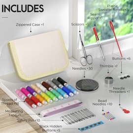 Coquimbo Sewing Kit for Adults, Kids, Beginner, Traveler, Portable Sewing Supplies Contains Soft Tape Measure, Scissors, Thimble, Thread, Sewing Needles (White, M)