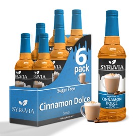 Sugar-Free Cinnamon Dolce Syrup by Syruvia 6-Pack, 25.4 fl oz, Wholesale Coffee Syrup Shops, Cafes, Baristas, Bistros, & Beverage Bars, Bulk Kosher & Gluten-Free