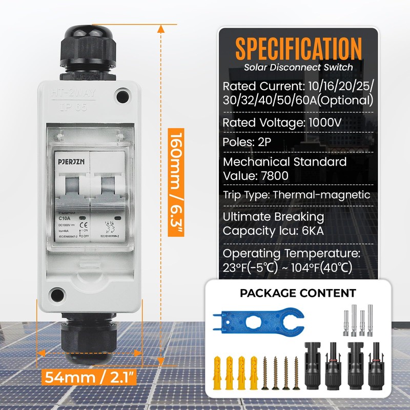 Pjerjzn Solar Panel Disconnect Switch 1000V 10A PV Shut Off