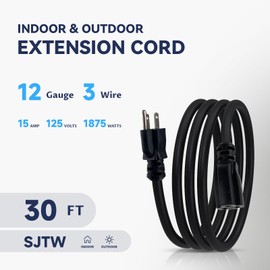 HeyYance 30 Ft Heavy Duty Outdoor Extension Cord Waterproof - 12/3 SJTW 15A 1875W Black Extension Cable with 3 Prong Grounded Plug, Waterproof Electric Cable for Lawn, Garden, Appliances, UL Listed