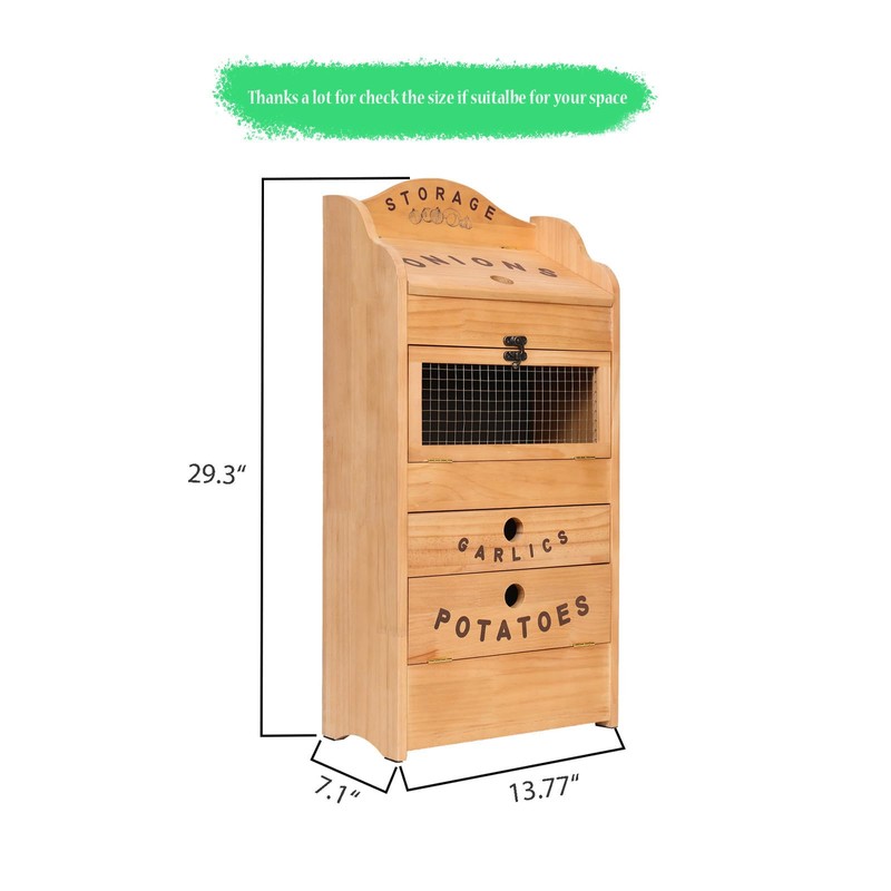 Potato Bin Veggie Organizer Rustic Pine Wood Potato, Onion &