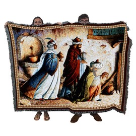 Christmas Three Kings - Lynn Bywaters - Blanket Throw Woven from Cotton - Made in The USA (72x54)