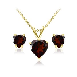 Jewelry Sets for Women, Necklace and Earring Sets for Women, Birthstone Jewelry, Genuine or Synthetic Gemstone, Heart Solitaire, Pendant Necklace, Stud Earrings, Silver Jewelry or Gold Flash, Metal,