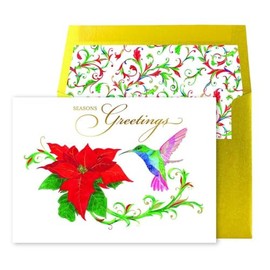NIQUEA.D, Poinsettia and Hummingbird Christmas Card