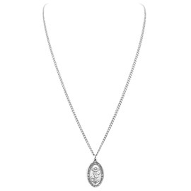 Rosemarie Collections Pewter Religious Saint Medal Oval Pendant Necklace, 24" (Saint Michael The Archangel)