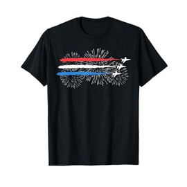 Red White and Blue Fighter Jets with Fireworks 4th of July T-Shirt
