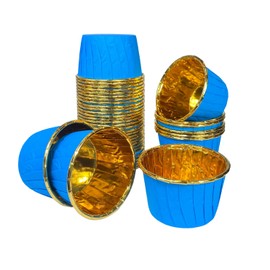 Baking Cup Liners – 100pcs for Cupcakes Muffins Desserts - Disposable Gold Foil Lined Wrapper Patty Pans for Parties and Birthdays (Blue)