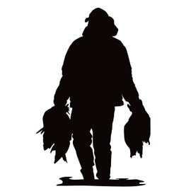 Hunter with a Handful of Birds Sticker Duck Hunter and Birds Decal Duck Hunter 7098 by Waterfowldecals (Small, Silver Metallic)