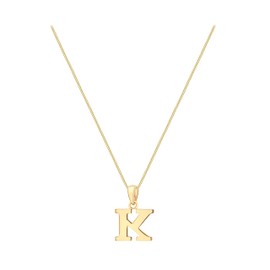 Carissima Gold Women's 9CT Yellow Gold 11.6mm X 16mm Plain 'K' Initial Pendant on 9CT Yellow Gold 25 Diamond Cut Adjustable Curb Chain 41CM/16'-46CM/18' Necklace