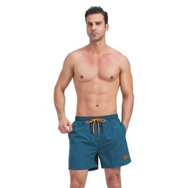 Ougelebo Men's Swimming Trunks with Zip Pocket, Quick-Drying, peacock blue