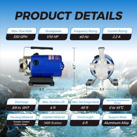 BTAEGH Water Transfer Pump 115V 1/10HP 330 GPH Portable Electric Utility Pump with 6ft Hose Suction Kit Drain Pools Waterbed Rain Barrel Aquarium Hot Tub