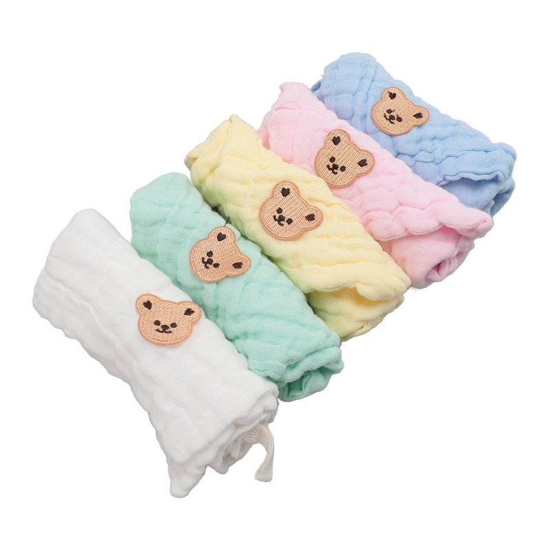 5PCS Cotton Kids Face Towels Good Absorbent Skin Friendly Reusable