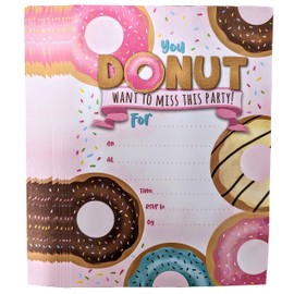 YLAB - 20 Donut Birthday Party Invites - Kids Birthday Invitations & Envelopes