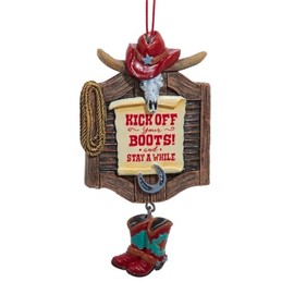 The Bridge Collection Western Saloon Ornament - 4.5" "Kick Off Your Boots Cowboy Ornament - Western Themed Christmas Ornament