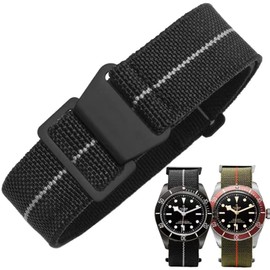 Danxancy French Troops Paratrooper Watchband,Military Elastic Nylon Watch Strap with Hook-and-Loop for Men Women Silver & Black Buckle 18/20/22mm
