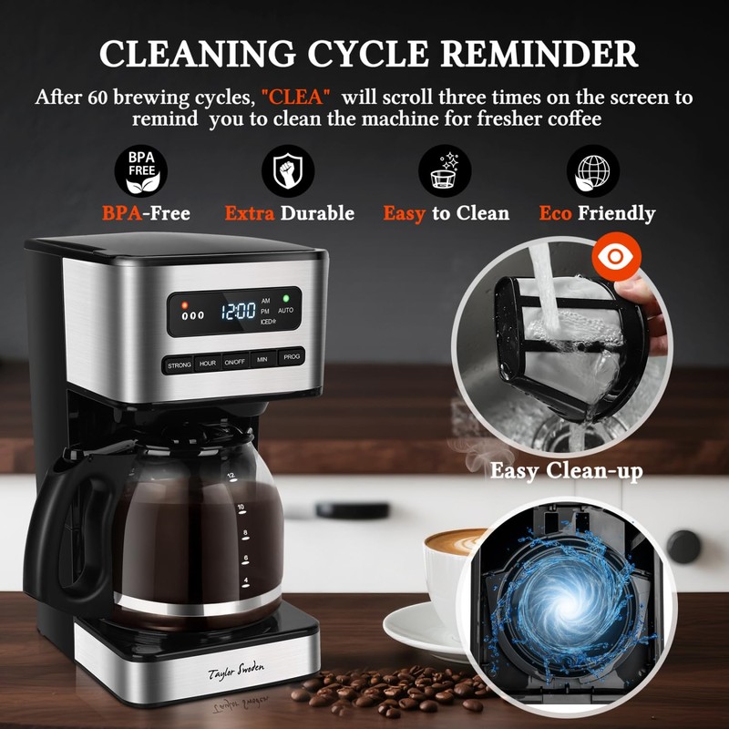 Taylor Swoden Programmable Coffee Makers 12 Cup, Hot and Iced