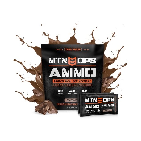 MTN OPS Ammo Trail Packs Protein Meal Replacement Powder - 20 Servings, Chocolate