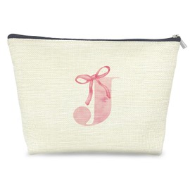 Udinaz Initial Makeup Bag Letter J Monogram Makeup Bags for Women, Pink Bow Cosmetic Bag, Preppy Makeup Bag, Aesthetic Makeup Bag, Preppy Stuff, Coquette Stuff, Girly Makeup Bag, Pink Makeup Pouch