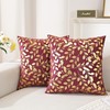 TAOSON 2Pcs Wine Red Velvet Throw Pillow Covers,Gold Bronzing Leaves,18x18