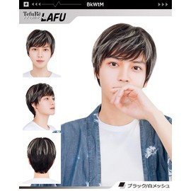 TefuRe LAFU MEN-001 Men's Wig, Short, Natural Wig, Short Hair, Boys, Korean Idol Style, Mesh, Gradation, Includes Wig Net, Heat Resistant, Natural Short, black/white mesh