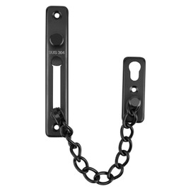 KRYVLEXA Heavy Duty Door Chain Lock - 304 Stainless Steel, Spring Loaded Pushbutton Latch, Child & Pet Proof, No-Drill Installation for Interior,Front,Hotel Doors (Black)