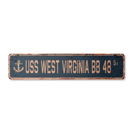 USS WEST Virginia BB 48 Vintage Plastic Street Sign us Navy Ship Veteran Sailor Gift | Indoor/Outdoor | 24" Wide