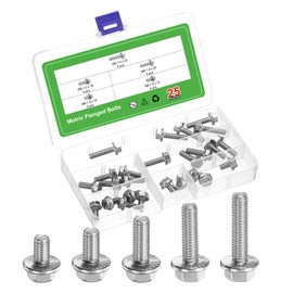 sourcing map 25pcs M6-1.0 x 10/12/16/20/25mm Metric Flange Hex Cap Bolt Fully Thread DIN 6921 Flanged Bolts Hexagon Screws 304 Stainless Steel Cleaning Treatment Silver