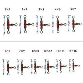 T-Turn 3 Way Fishing Swivels Brass Barrel Triple Swivel Snaps Cross Line Fishing Line Connectors Anti-Tangle Tackle Equipment Test 20-100LB (Size 6*8-50pcs)