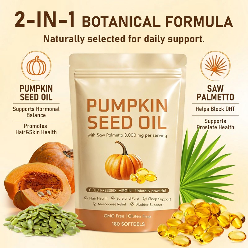 Pumpkin Seed Oil with Saw Palmetto,Daily Wellness Support, 180 Softgels