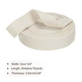 PATIKIL Cotton Twill Tape 3/4 Inch 10 Yards Cotton Ribbon Bias Binding Tape Herringbone Webbing Trim for Sewing Gift Wrapping Craft DIY Cream White