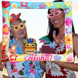 LMSHOWOWO 36 Pieces Hawaii Photo Props Set, Hawaii Inflatable Photo Frame, Summer Photo Box Accessories, Hawaii Theme Photo Booth Props, Aloha Photo Props, for Summer Beach Luau Party Supplies