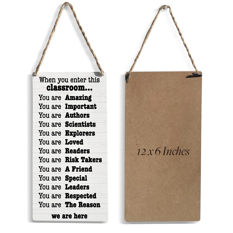 HTBIG Rustic Classroom Wood Sign, 6'' x12'', White, Inspirational Teacher